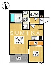 グランティックMK赤田 1LDKの間取図画像