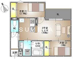 岡山市中区小橋町1丁目アパート 2LDKの間取図画像