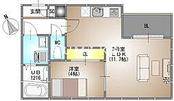 岡山市中区小橋町1丁目アパート 1LDKの間取図画像