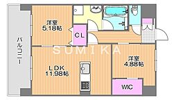 岡山市北区西島田町マンション 2LDKの間取図画像
