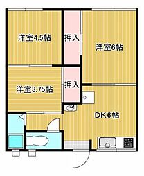 朝日コーポA棟 3DKの間取図画像