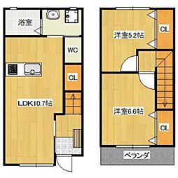 カーサアンフルール 2LDKの間取図画像