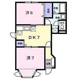 ニュークレストール桑野 2DKの間取図画像