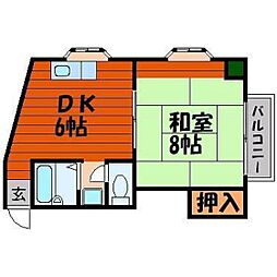 グリンベル1 1DKの間取図画像
