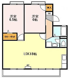 サンパレス小山A 2LDKの間取図画像