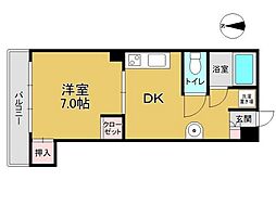 エバーグリーン磨屋町 1DKの間取図画像