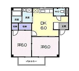 シティハイツ蘭 2DKの間取図画像