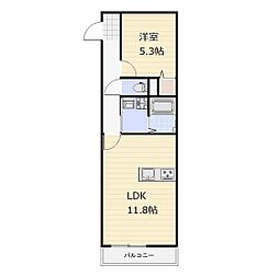 岡山市南区箕島アパート 1LDKの間取図画像