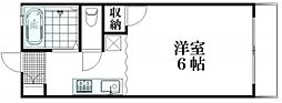 プリュネル 1Kの間取図画像