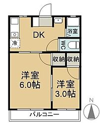 新松島コーポ 2DKの間取図画像