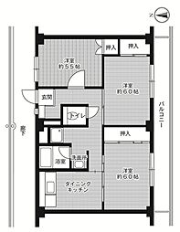 ビレッジハウス松崎3号棟 3DKの間取図画像