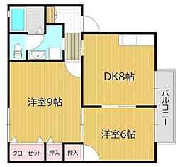 クレアトゥール陵南 2DKの間取図画像