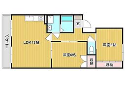 風はいつ2 2LDKの間取図画像