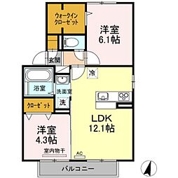 グレイスフローラB 2LDKの間取図画像