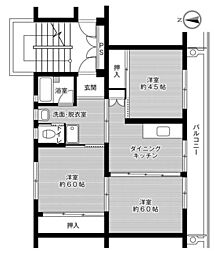 ビレッジハウス西大寺1号棟 3DKの間取図画像