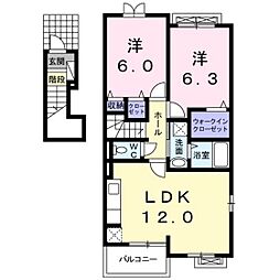 プリムローズうえまつ 2LDKの間取図画像
