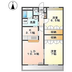 サンライズ3番館 2LDKの間取図画像