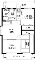 アプランドル2 3DKの間取図画像