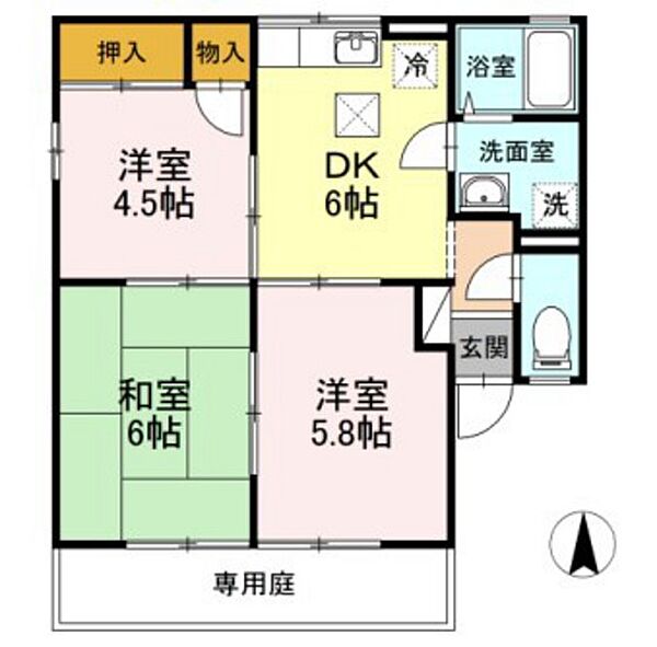 岡山県岡山市北区今4丁目(賃貸アパート3DK・1階・48.48㎡)の写真 その2