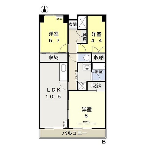 岡山県岡山市北区田中(賃貸マンション3LDK・3階・69.15㎡)の写真 その2