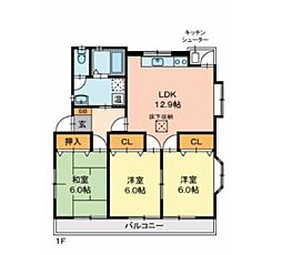 ジョイフル津島II号館 2階3LDKの間取り