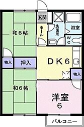 サンヒルズ横井上 2階3DKの間取り