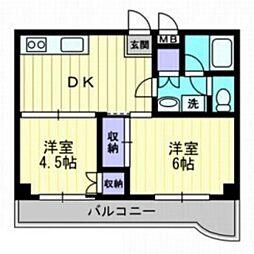 グランツ西古松II 2階2DKの間取り