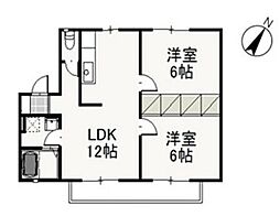 リーヴァ妹尾B 2階2LDKの間取り