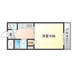 プレアール新屋敷 3階1Kの間取り