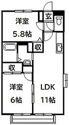 インペリアルパレス 2階2LDKの間取り