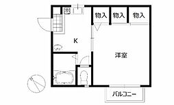 KT-フラット 1Kの間取図画像