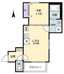 RIVER CITY 西川原 2階1LDKの間取り