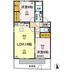 シエル・クレールB 2LDKの間取図画像