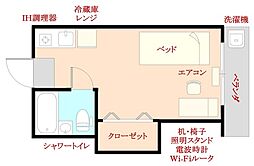 カーサフィオーレ学南町 2階ワンルームの間取り
