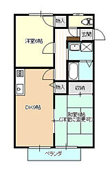 サンビレッジ竜之口E 2階2DKの間取り
