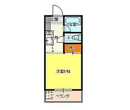 コスモクイーン津倉 3階1Kの間取り