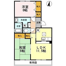 ニューハピニスB棟 1階2LDKの間取り
