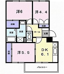 ニューエルディムしみず 3DKの間取図画像