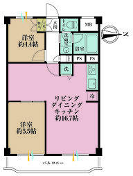 豊栄綱島マンション 2LDKの間取図画像