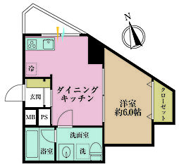 ビュラ田園調布 1DKの間取図画像