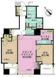パークコート赤坂桜坂 2LDKの間取図画像