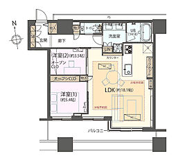 クレストプライムタワー芝 2LDKの間取図画像