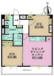 コーポ日吉台 2LDKの間取図画像