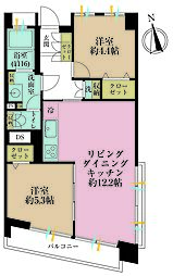 ハラダ面影橋マンション 2LDKの間取図画像
