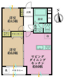 弦巻コーポラス 2LDKの間取図画像