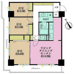 パレールブルー館 3LDKの間取図画像