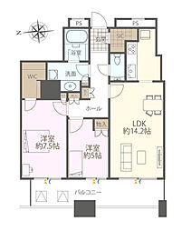 クレストプライムタワー芝 2LDKの間取図画像