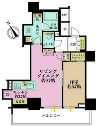 ザ・パークハウス三田ガーデンレジデンス&タワータワー棟 1LDKの間取図画像