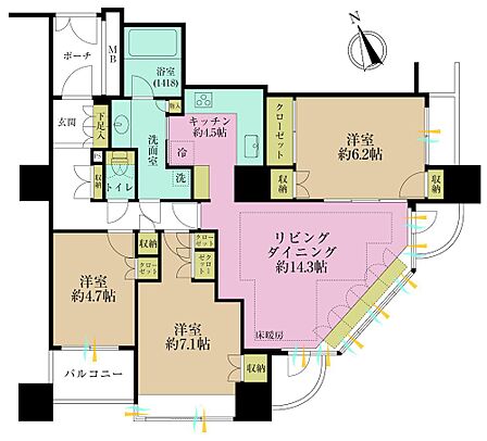 3LDK、専有面積80.03?、バルコニー面積3.25?