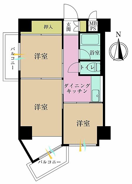 2DK、専有面積37.96?、バルコニー面積4.75?